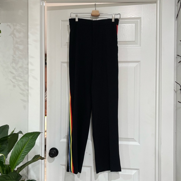 Zara Black Wide Leg Pants with Colorful Stripe - Picture 2 of 4